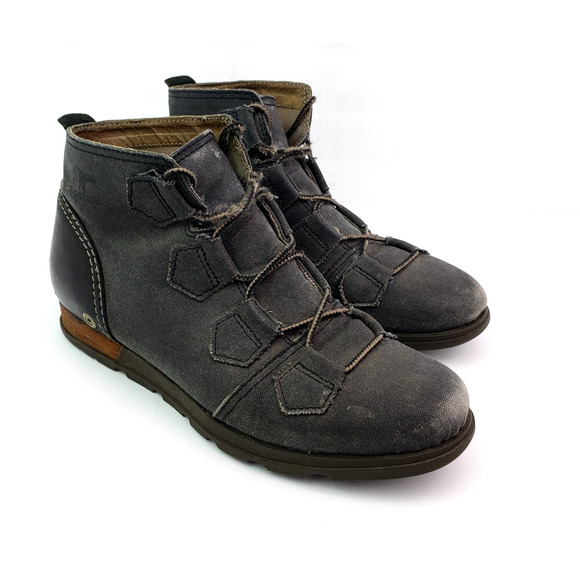 Sorel Major Lace Womens Size 8.5 Gray Canvas Distressed Bootie Boots NL2163-010 - Picture 1 of 12